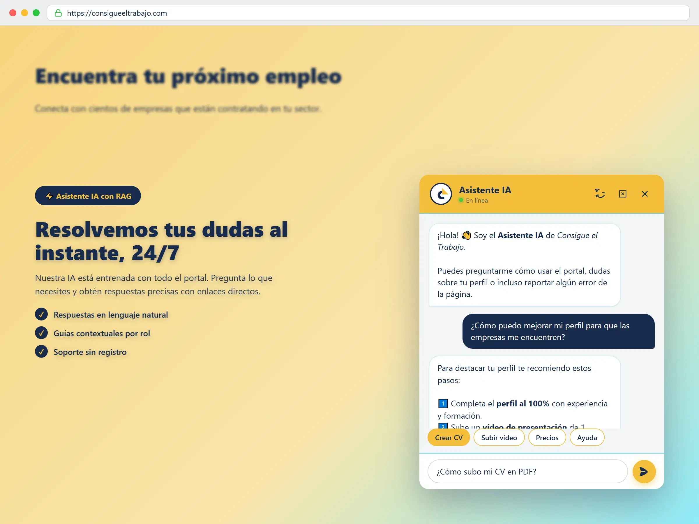 Asistente IA de Consigue el Trabajo en acción